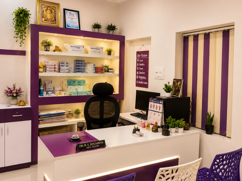 Consulting area at Dr Soujanya's dental clinic, Thiruverumbur